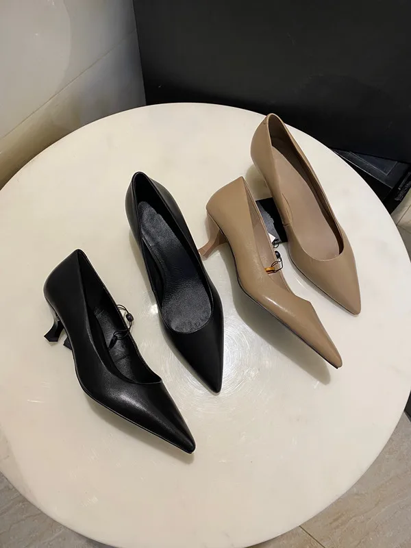 Maxdutti  Shoes Women Fashion Heel Shoes Women England Style Office Lady Simple Sheep Soft Casual Cusp High-Heeled