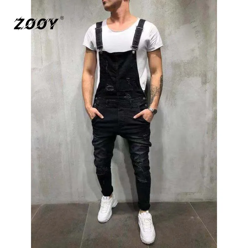 Men Hole Juumpsuit Ripped Jeans Pants Men Y2k Suspenders Skinny Denim Rompers Billionare Boys Club Jeans Casual Skinny Trousers