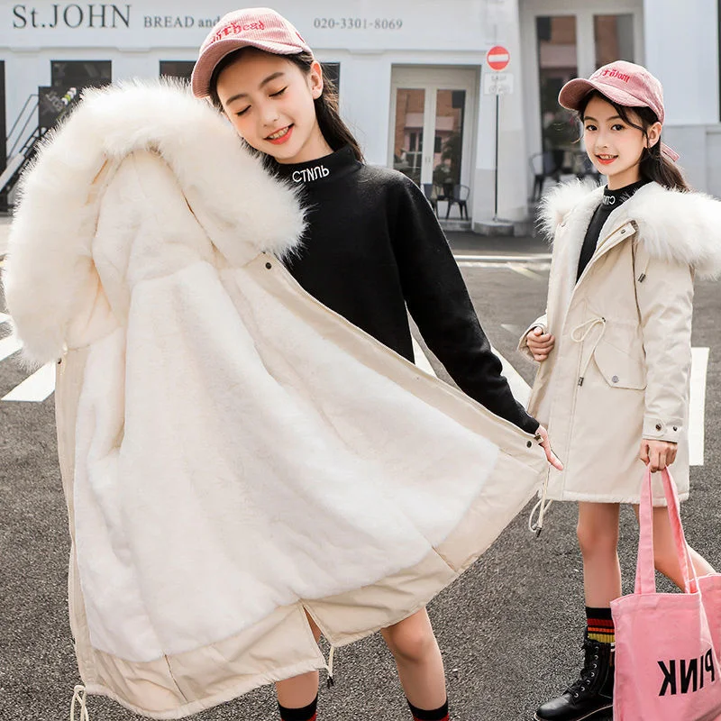 12 13 14 Years Teens Girls Warm Coat Winter Parkas Outerwear Teenage Outdoor Outfit Children Kids Fur Hooded Jacket images - 6