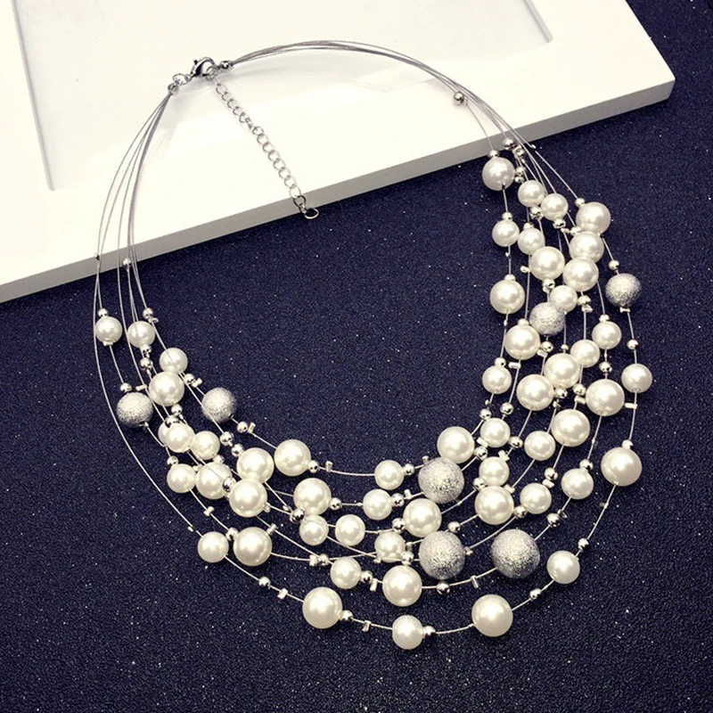 

Fashion Pearl Necklace Beaded Multilayer Clavicle Chain Short Necklace For Women Female Popular Wedding Bride Neck Jewelry Gift