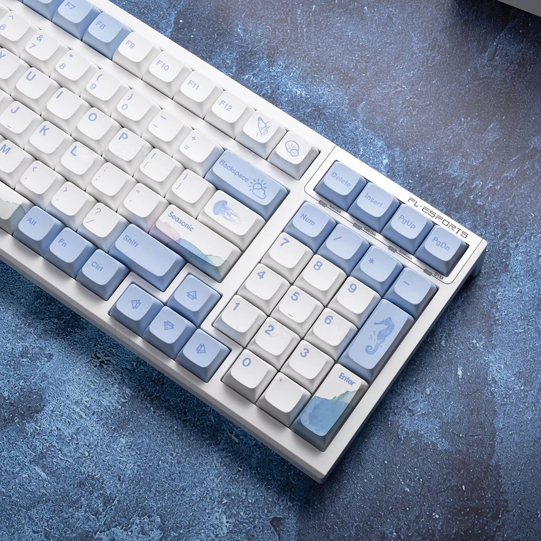 

133 Keys Ocean Whale Theme XDA Profile PBT Keycaps For Mechanical Keyboard MX Switches DYE-Sublimation Blue White Gaming Keycap
