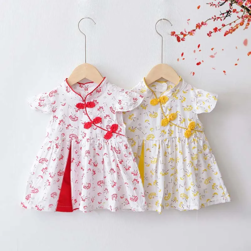

Baby Girls Clothes Summer Girl Chinese Plum Flower Style Dress Newborn Infant Cheongsam Dresses Toddler Dresses For Baby Girls