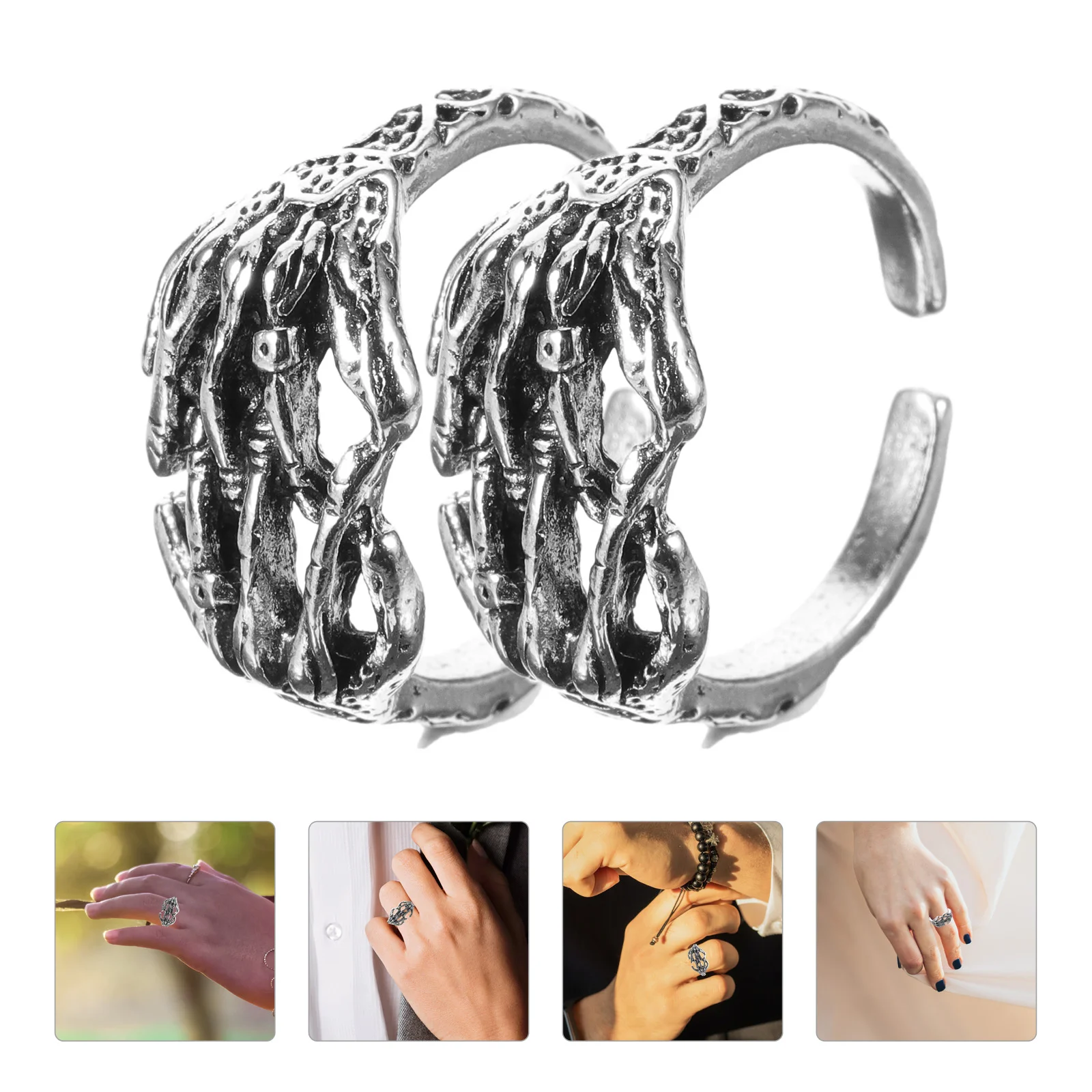 

2pcs Rings Hand Rings Statement Ring Open Rings Gothic Rings
