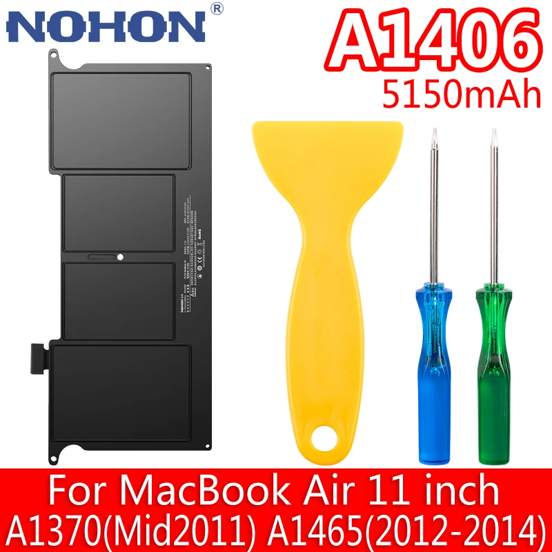 

NOHON A1406 Laptop Battery For MacBook Air 11 inch Notebook Batteries A1370 Mid 2011 A1465 2012 2014 A1495 Replacement 5150mAh