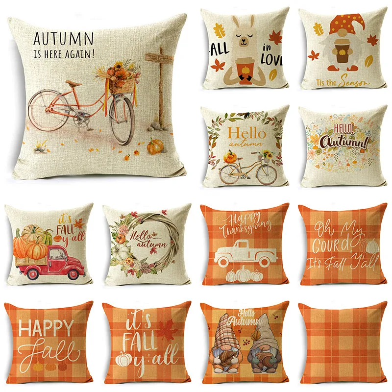 

WZH Fall Pillowcase Autumn Decorations Throw Sunflower Pumpkin Grateful Farmhouse Linen Cushion Cover 40cm/45cm and 50cm