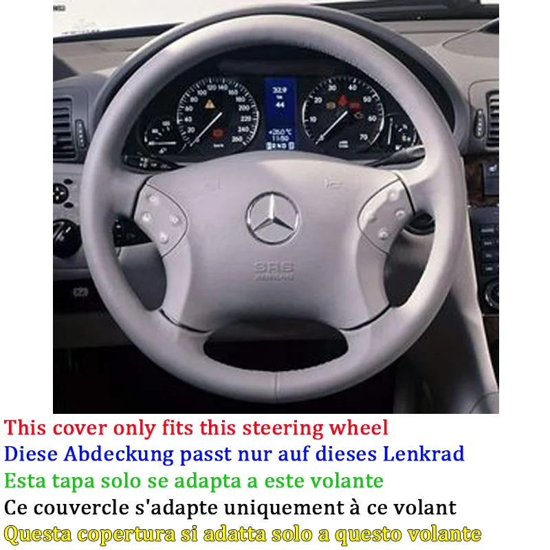 Полностью черный кожаный синий маркерный чехол на руль автомобиля для Mercedes Benz