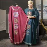 diamond african dresses for women party loose muslim robe fashion abaya round neck big swing long maxi chiffon dresses boubou