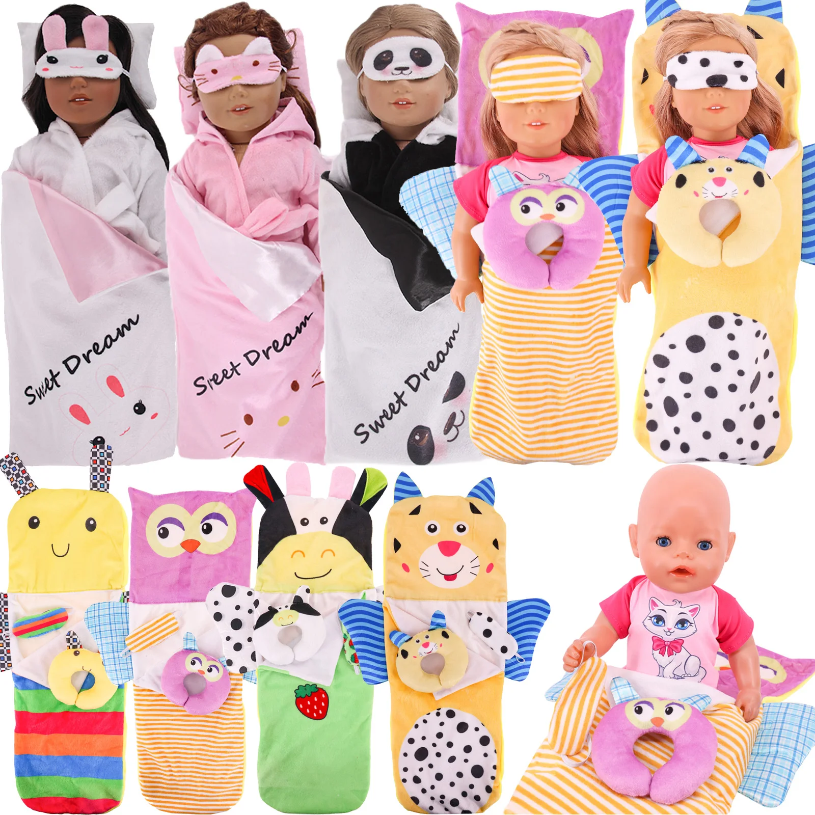 Cute Animal Sleeping Bag Nightgown Doll Clothes Fit For 18 inch American Doll 43 Cm Baby New Born Dolls,Our Generation Accessory