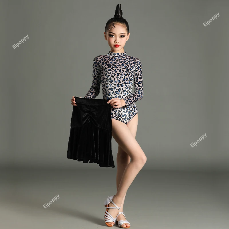 Детская тренировочная юбка для латиноамериканских танцев с леопардовым принтом