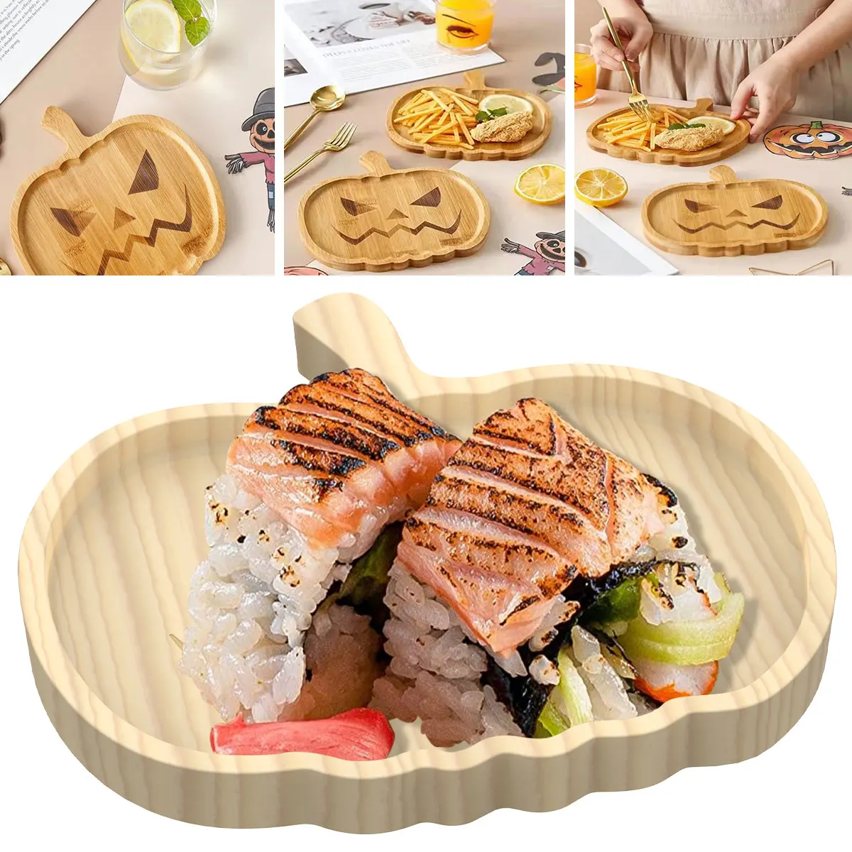 

Halloween Pumpkin Plate Halloween Wooden Ghost Dinner Plate Cute Halloween Pumpkin Tray Sturdy Reusable Tableware Pumpkin Theme