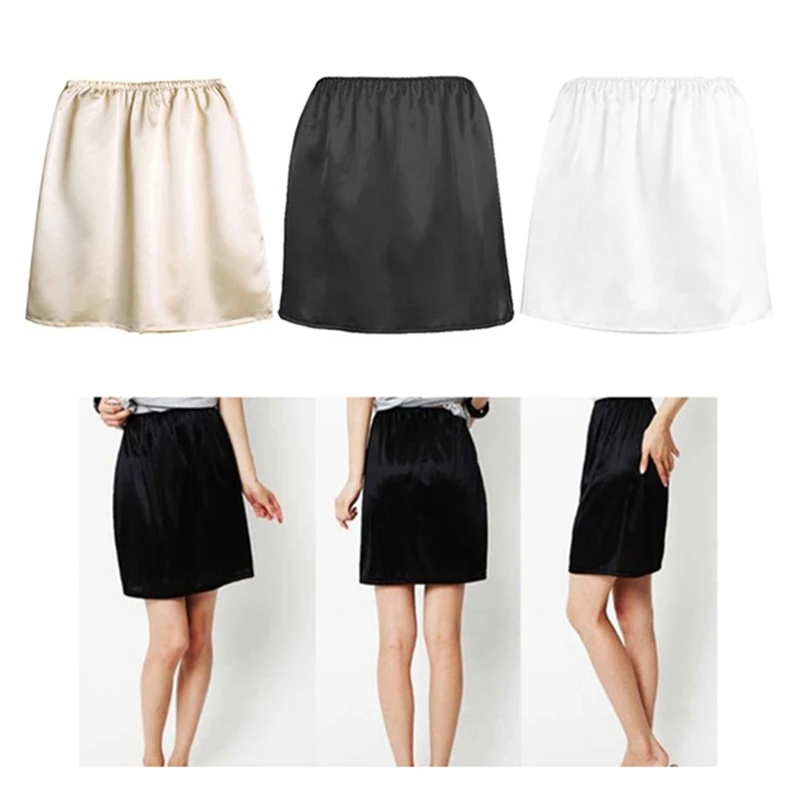 

WomenElastic Waist Half Slip Petticoat Skirts Underskirt Lady Crinoline Milk Silk White Lace Commuter Office Ladies Skirt 2Style