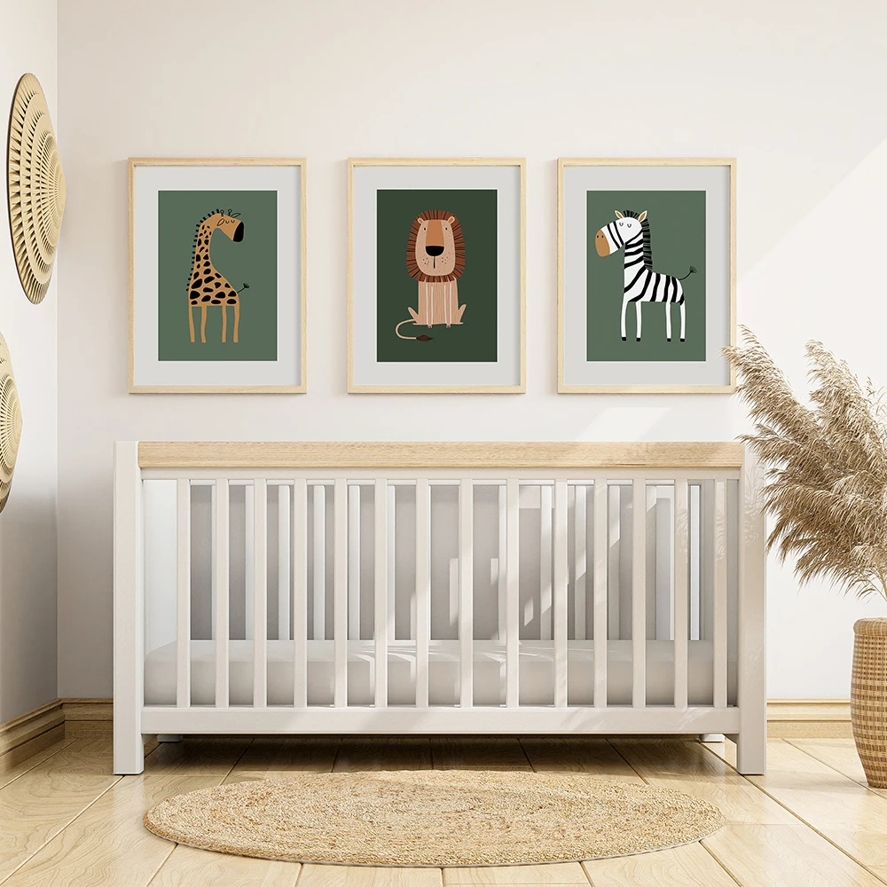 Сафари животные Лев Жираф постер с зеброй холст картина для детской стены