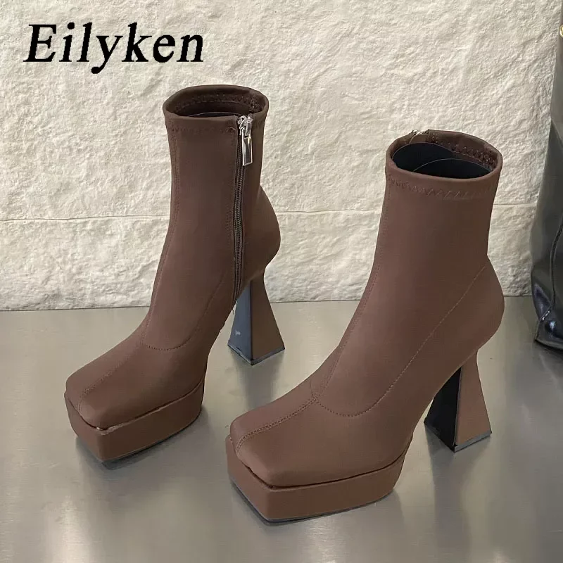 

Eilyken Spring Autumn Solid Platform Women Ankle Boots Sexy Square Toe High Heels Shoes Fashion Modern Female Booties