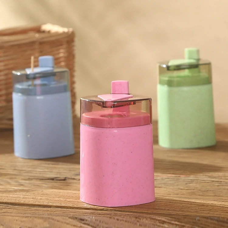 

Wheat straw press type automatic pop-up toothpick cartridge living room toothpick box dining room toothpick jar portable