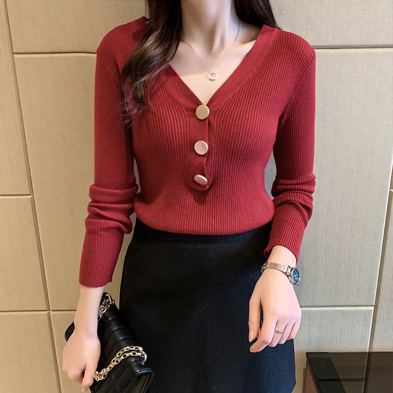 New Fashion Women Sweaters Sweater Cardigans V-neck Single Breasted Slim Fit Stretch Knitted Clothes All-Match Casual Tops