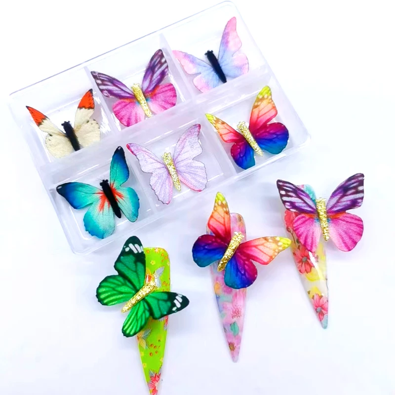 

3D Butterfly Nail Art Decoration Removable Magnetic Nail Charms Pompom Manicure Glitter Silk Design Nails Accessories Ornaments