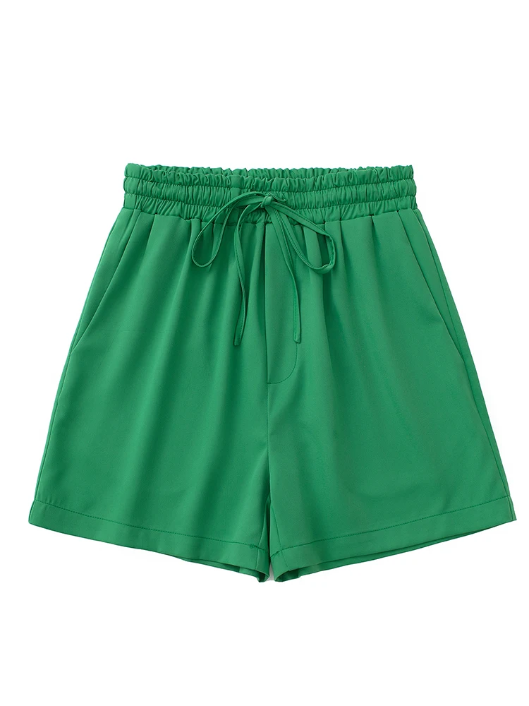 

Женские винтажные шорты с высокой талией YENKYE, зеленые повседневные короткие штаны с эластичным поясом и карманами для лета, 2022