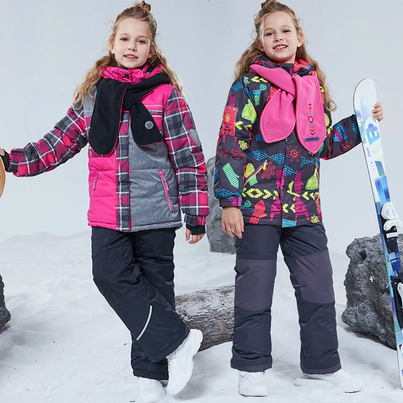

Hoodie Jacket Pants Kids Snow Costumes Winter Fleece Girl SetsThick Warm Baby Boy Ski Suits Windproof Children Outfits Clothes
