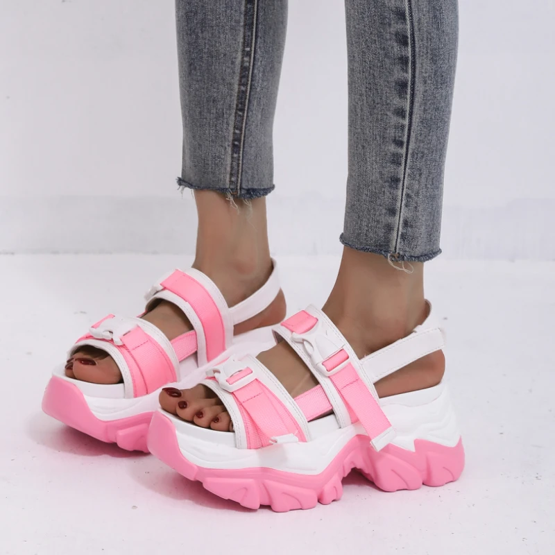 

Brand Women Platform Sandals Women Wedge High Heels Shoes Women Buckle Leather Canvas Summer Zapatos Mujer Wedges Woman Sandal