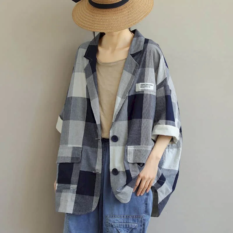 Женские винтажные блейзеры из хлопка и льна Повседневная Верхняя одежда средней