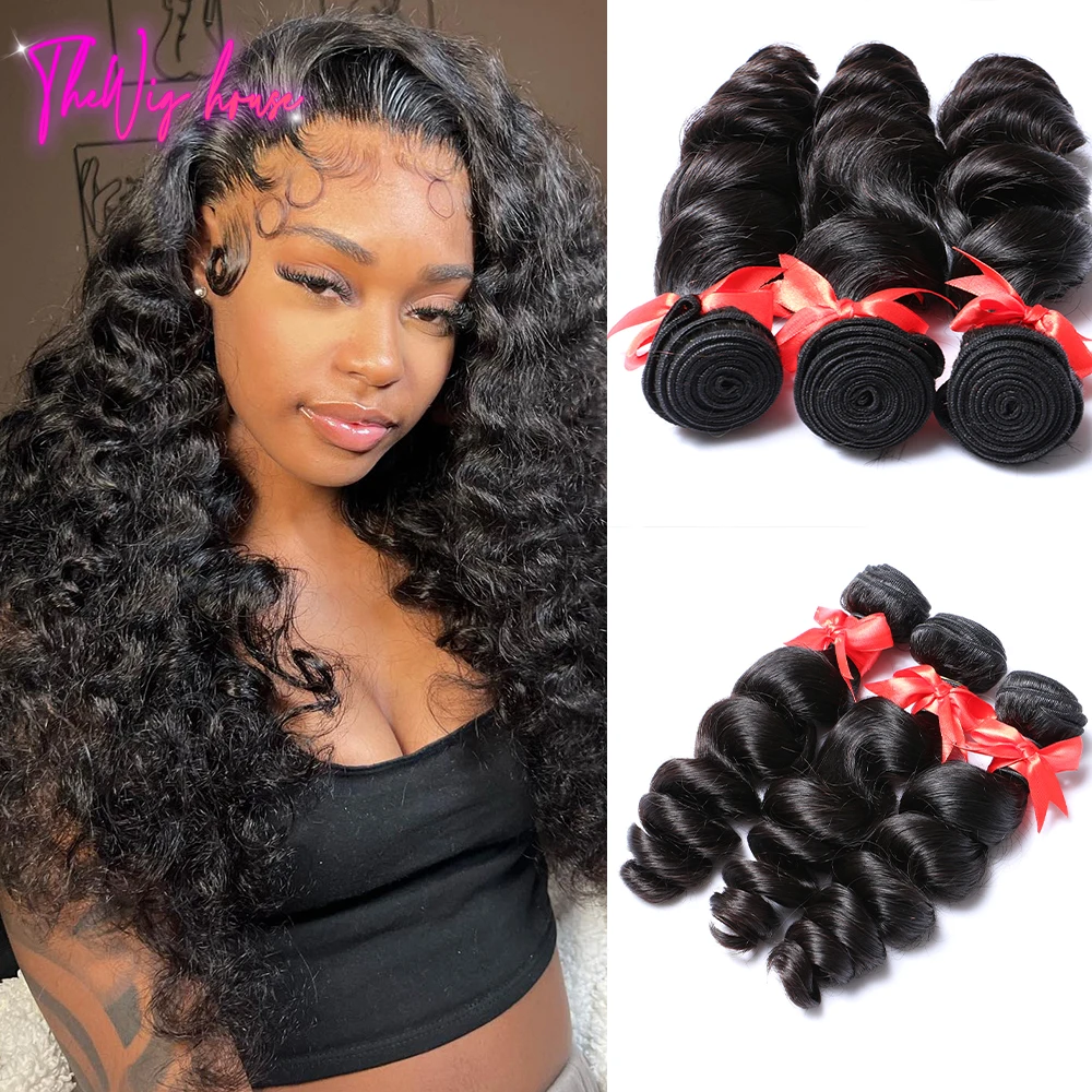 

8-30 Inches Natural Black Color Remy Hair Extensions For Black Women Brazilian Loose Wave Hair Bundles 100% Human Hair 3/4 Weft