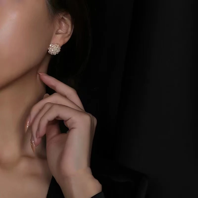 2022 новый дизайн серьги-гвоздики с имитацией кристаллов плетеные цветы корейские