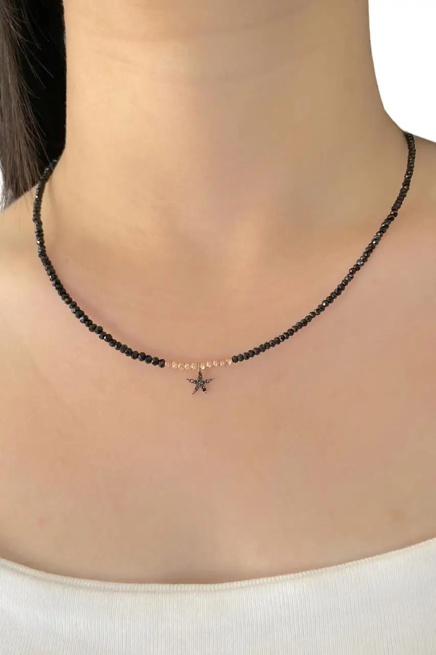 Onyx Stone Star Fortune Necklace 925 Silver Necklace