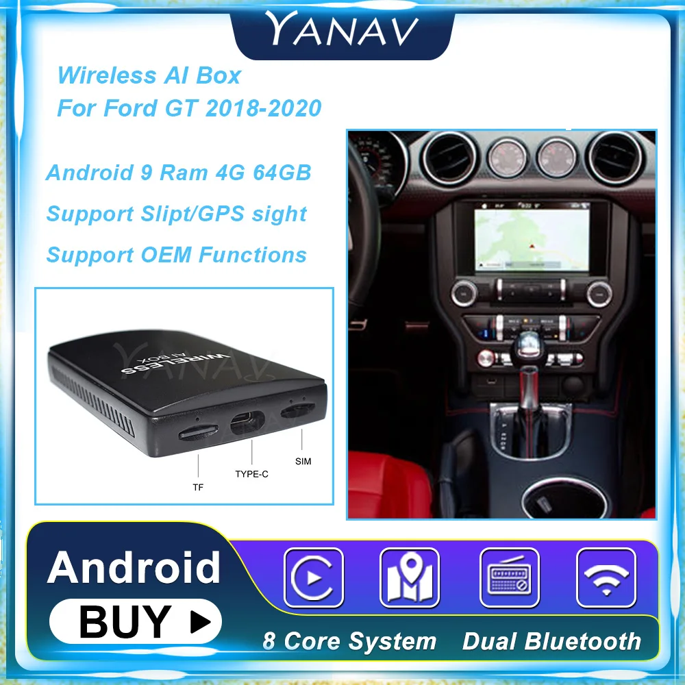 

Android Авто Android 9 4G 64 Гб беспроводной Ai Box для Ford GT 2018-2020 автомобильный смарт-бокс Plug and Play AI адаптер Коробка с плеером
