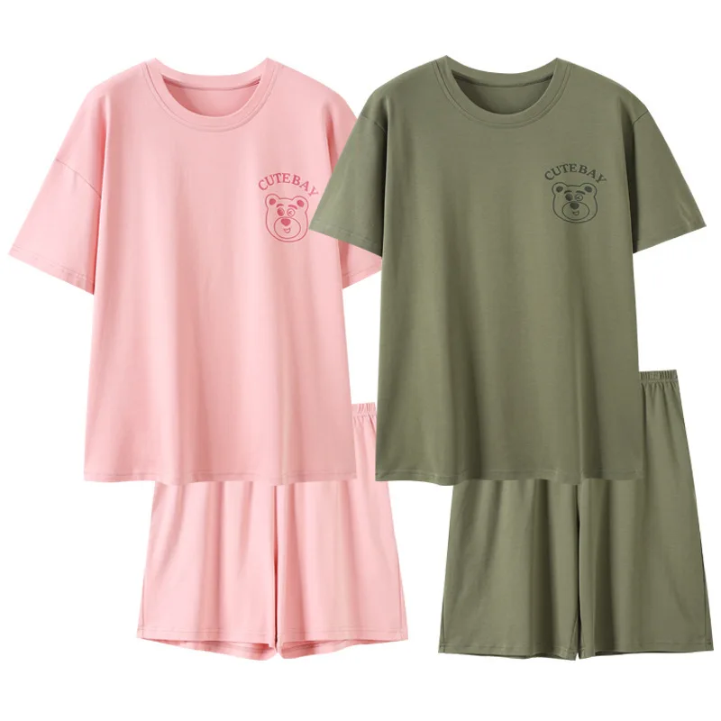 2023 New Pajamas Couple Summer Short-sleeved Cotton Korean Casual Home Service Two-piece Suit Comfortable and Soft Leisure Wear