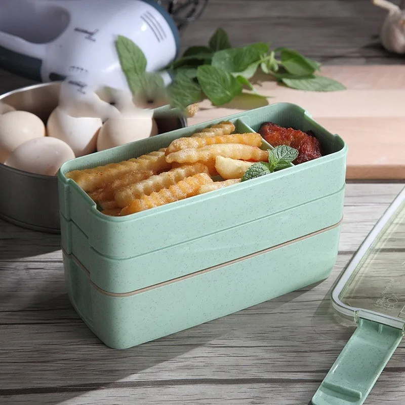 

Lunch Box 3 Grid Wheat Straw Bento Transparent Lid Food Container For Work Travel Portable Student Lunch Boxes Containers DH8798