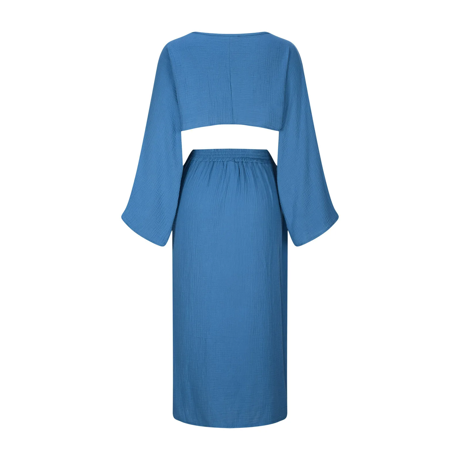 Женский костюм-двойка из хлопка и льна короткий топ с круглым вырезом длинными