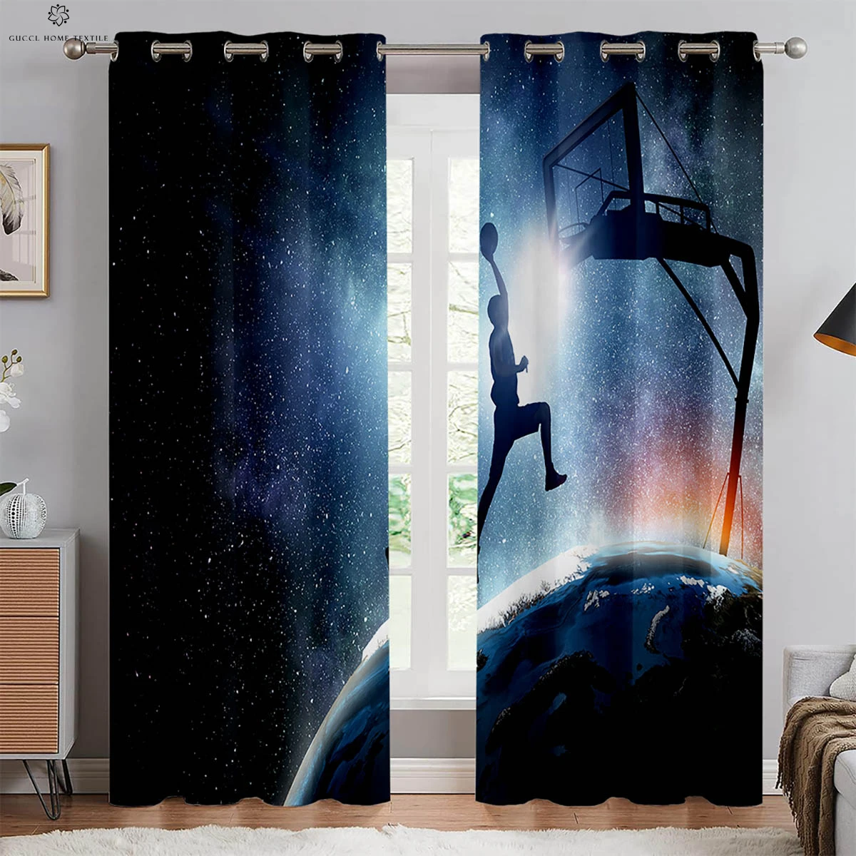 2 шт. шторы с 3D принтом пламени баскетбола можно стирать в машине декоративные для