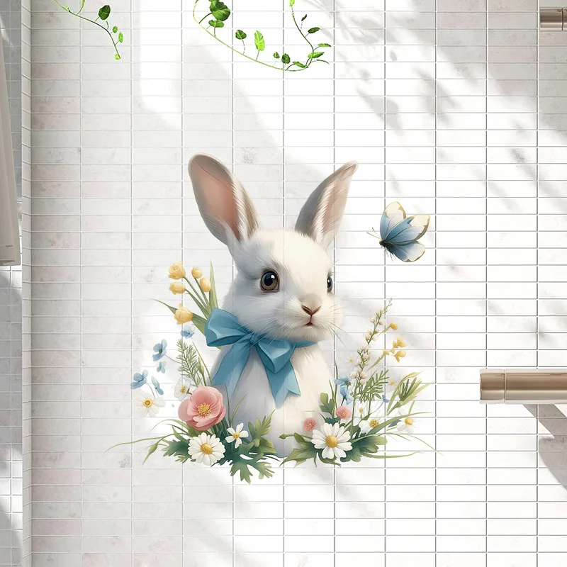 Милый кролик наклейки на стену бабочка цветок Креативный забавный ПВХ