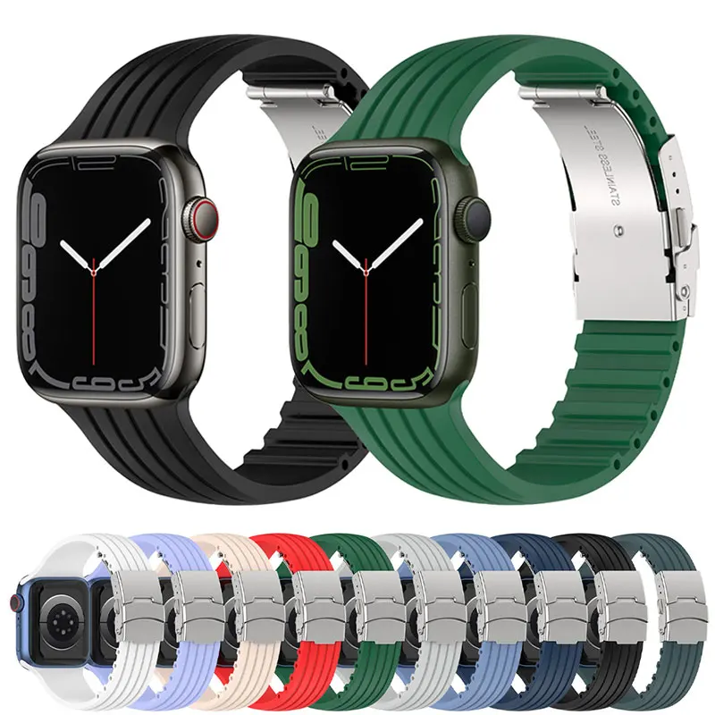 

Силиконовый ремешок для Apple Watch Band 44 мм 40 мм 42 мм 38 мм 45 мм 41 мм, браслет с пряжкой-бабочкой для Apple Watch Series 3 4 5 6 SE 7
