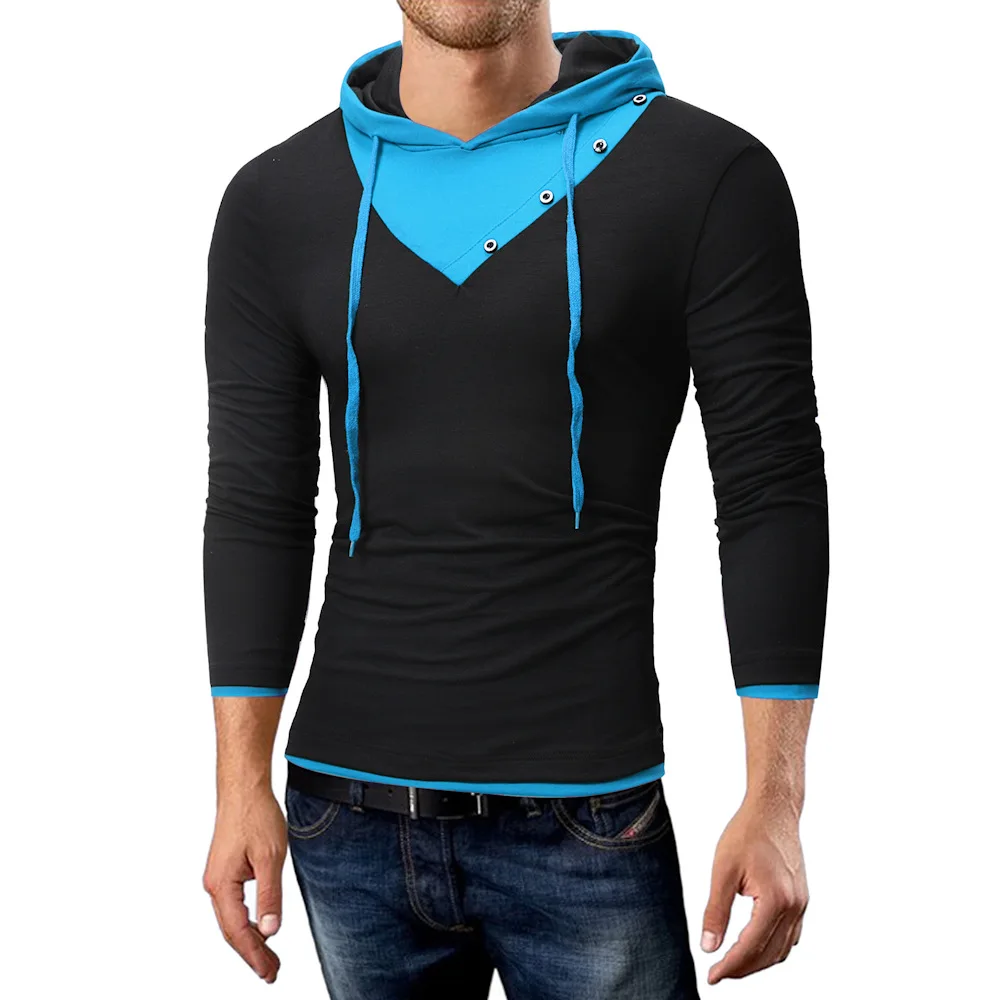 

Весна 2021, новая модная мужская футболка с цветными пуговицами и длинным рукавом