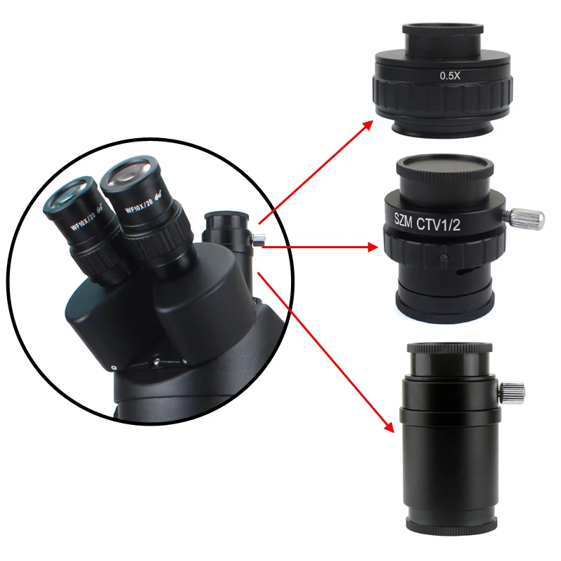 

0.3X 0.5X C-mount Lens Adapter SZMCTV 1/2 1/3 1X Adapter For Simul Focal Trinocular Stereo Microscope Video Camera
