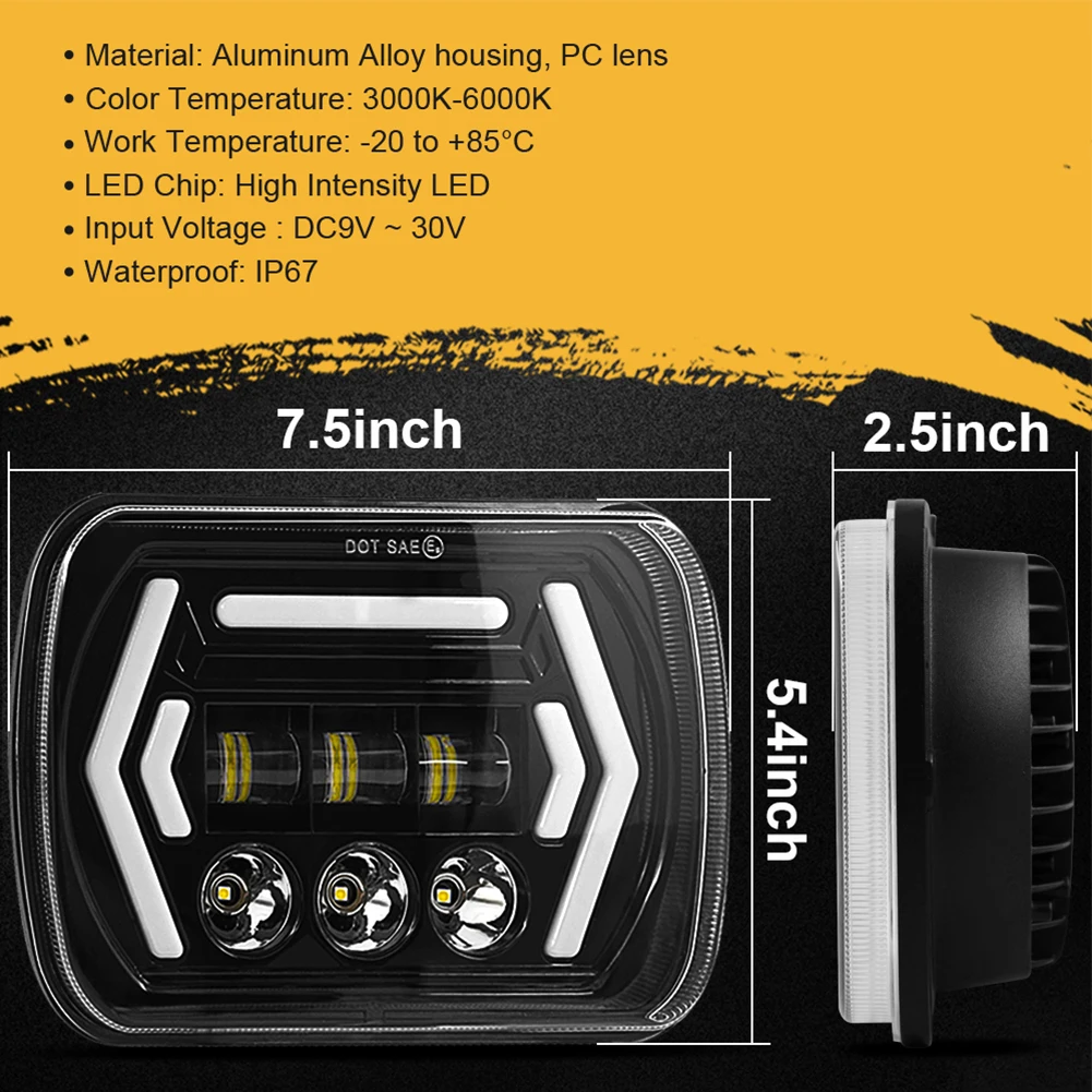

1 Pair 7inch Square Car LED Headlight Universal 30W Near Light 40W Far Light 3000LM/4000LM Headlights Lamp Car Accessories