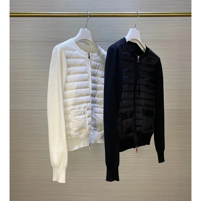 2022 Women's down jacket Fashion splicing round neck zipper long sleeve high-quality white duck down women's coat