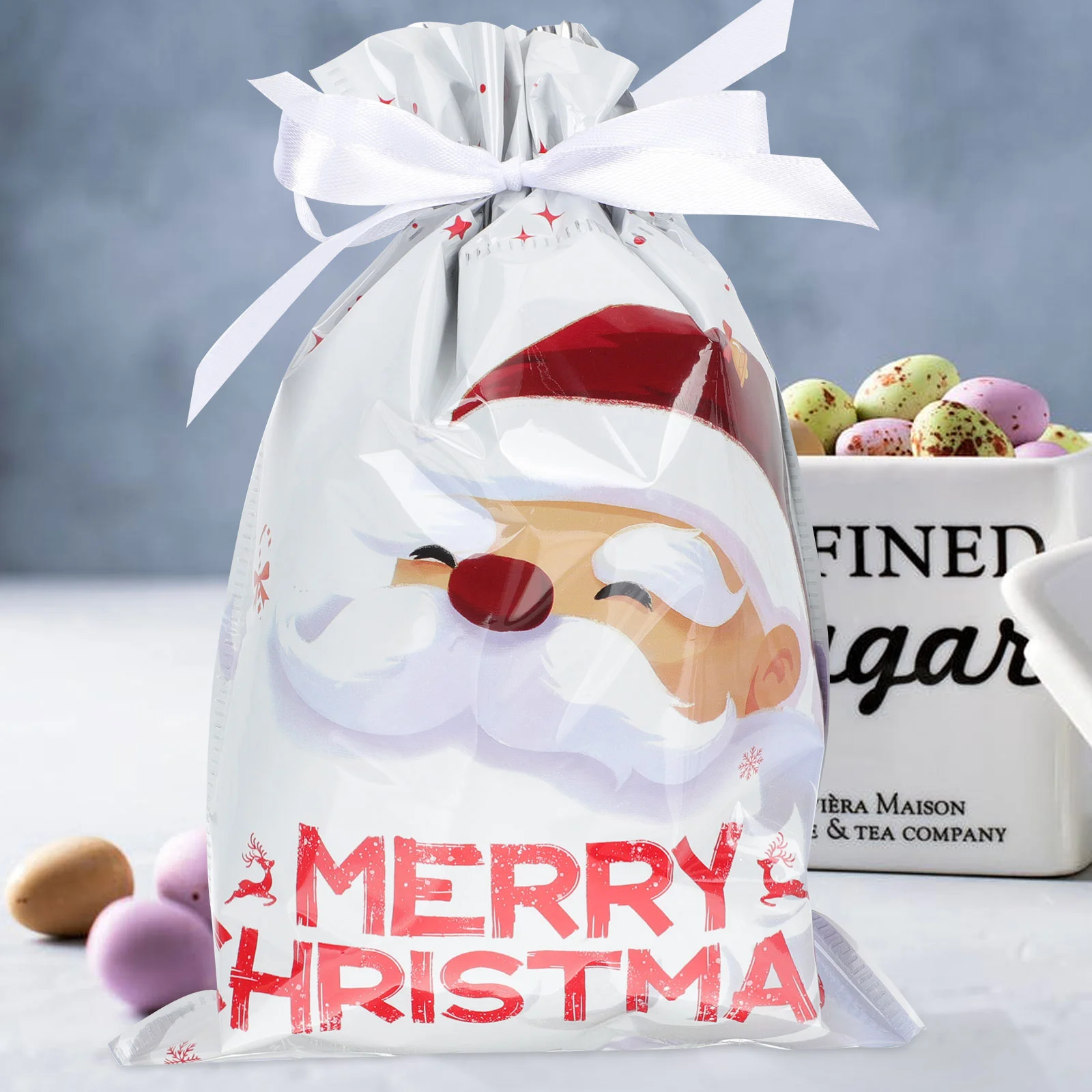 

12pcs Bags Christmas Decorations Wrapping Candy Bags Party Favor Bags Drawstring Gift Bags Party Snack Bags