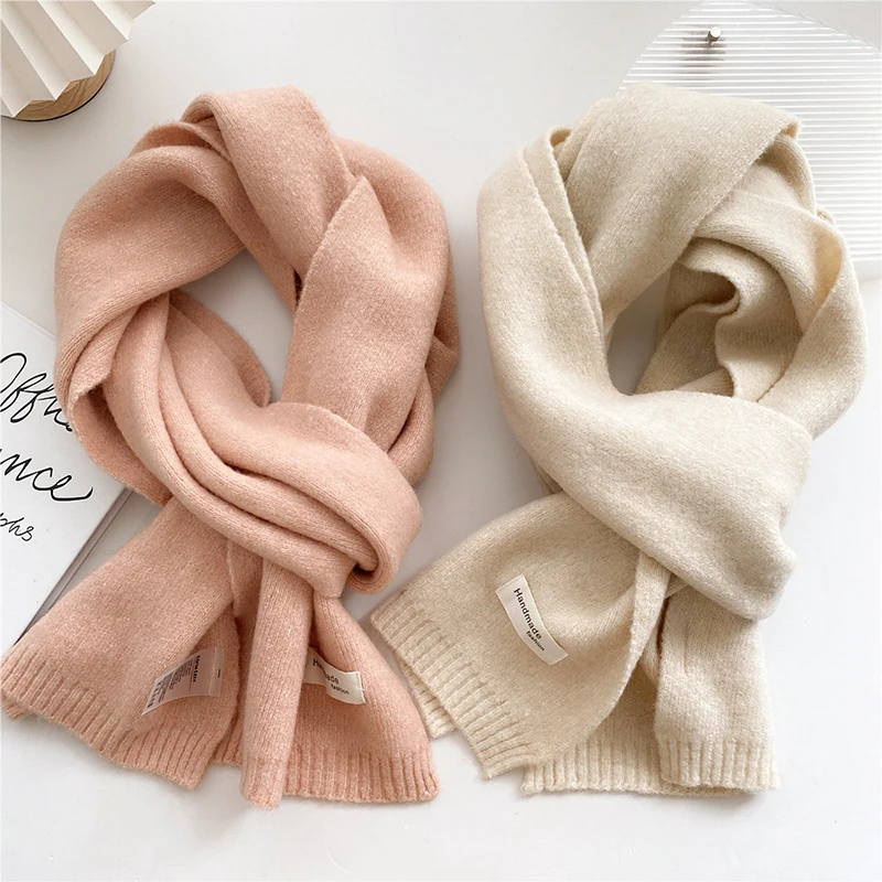 

Winter Scarf for Women Net Red Korean Pure Color Thickening Warm Couple Student Double-sided Knit Bib Scarves Echarpe Femme