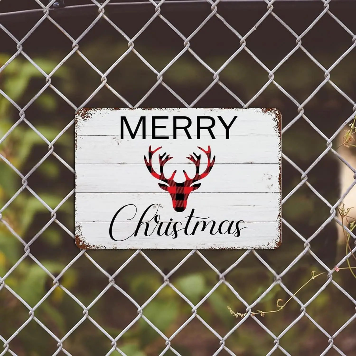 Знак с Рождеством красная и черная клетчатая жестяная вывеска рождественские