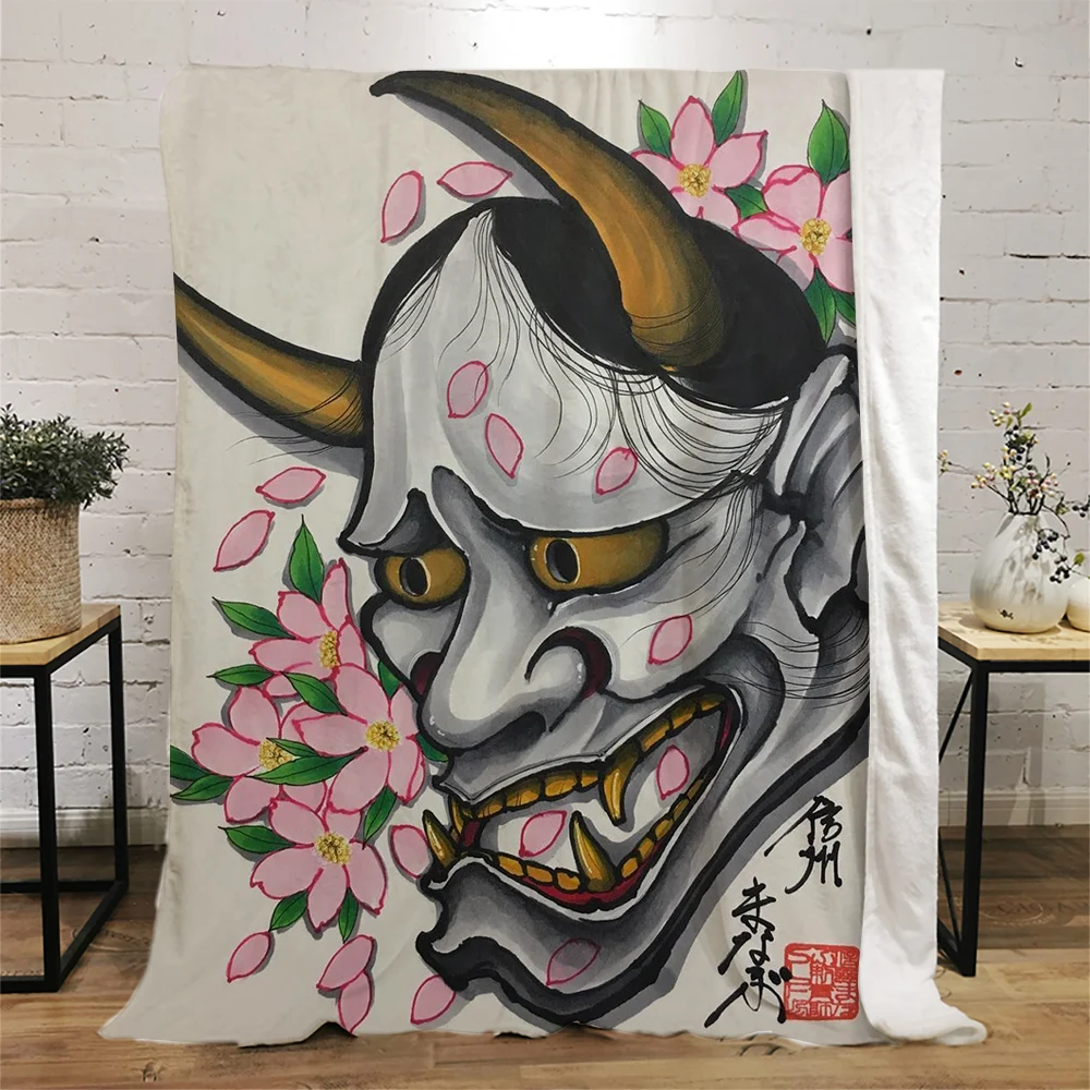 

CLOOCL White-faced Prajna Flannel Blanket Japanese Sakura Samurai 3D Printed Throw Blanket Summer Quilt for Car Sofa