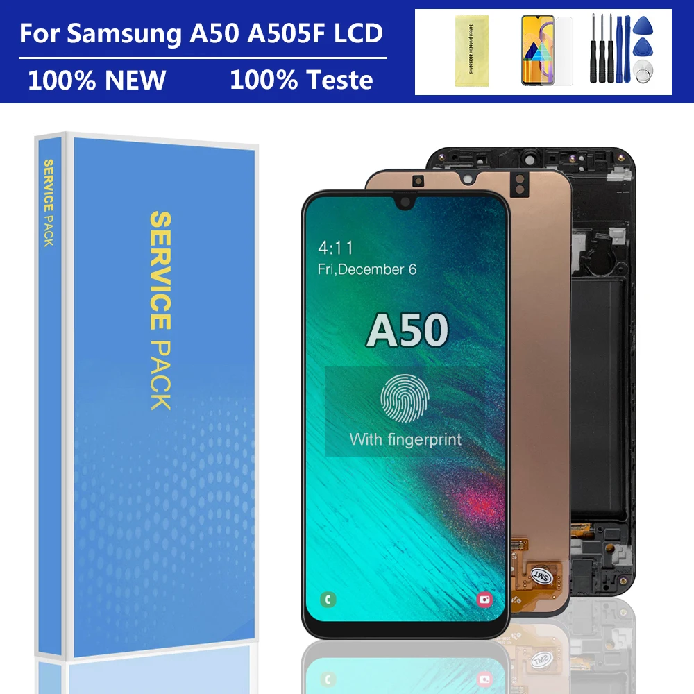 

6.4" Super AMOLED For Samsung Galaxy A50 SM-A505FN/DS A505F/DS A505 Display Touch Screen Digitizer With Frame For A50 lcd