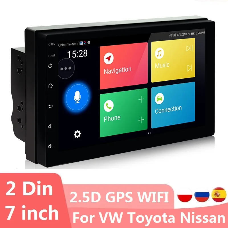 

7-дюймовый автомобильный радиоприемник Android 2Din Carplayer 2.5D сенсорный экран GPS навигация мультимедийный плеер для Toyota Nissan Hyundai