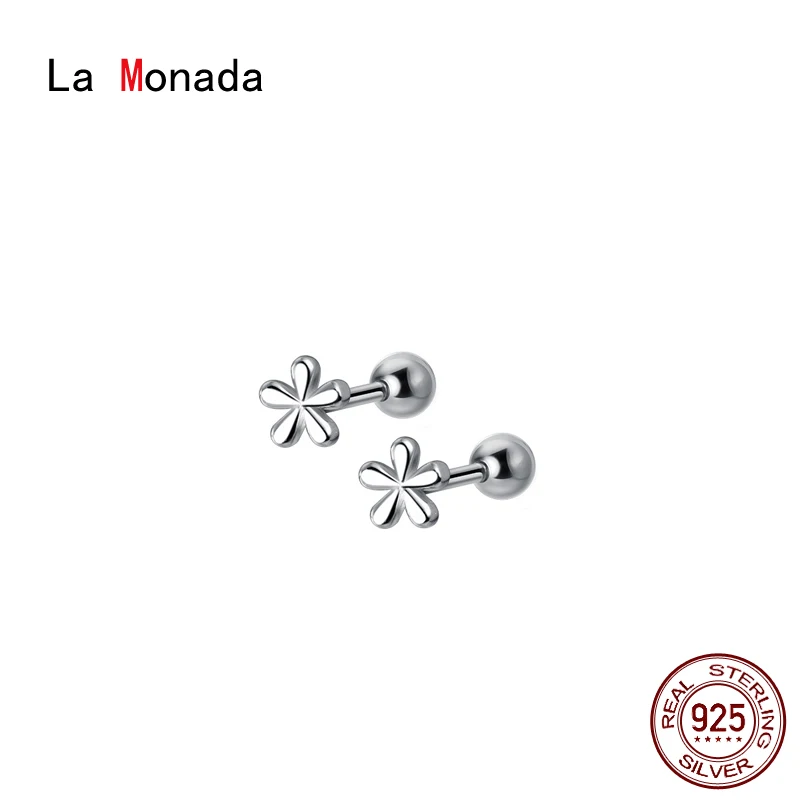 La Monada Flower Women Stud Earrings Silver 925 Small Cute Minimalist Women Silver Earrings 925 Piercing Nut Student Screw Girls