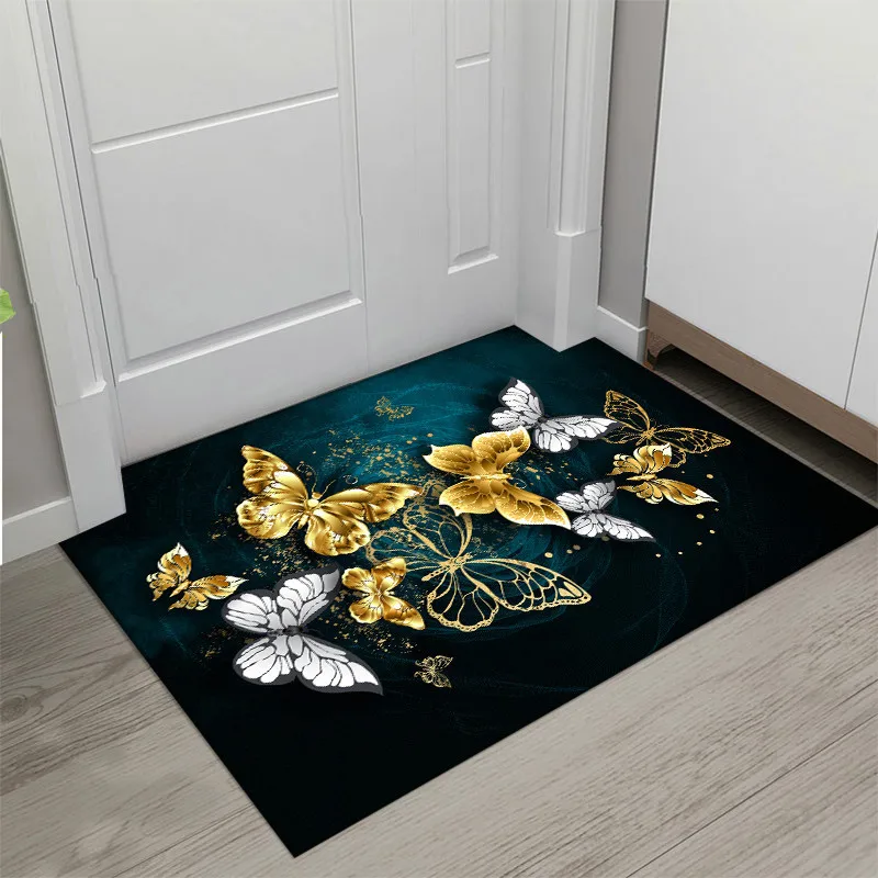 3D Nordic Butterfly Printing Hall Foot Mat Front Door Welcome Door Mat Washable Bathroom Non-slip Mat Porch Bedroom Mat 40x60cm