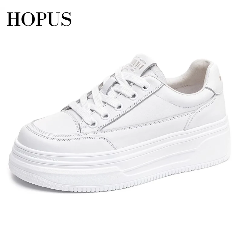 

HOPUS Autumn Shoes For Women 2023 New Simple Leather Soft Lady Platform Sneakers Non-slip Light Comfortable White Shoes Casual