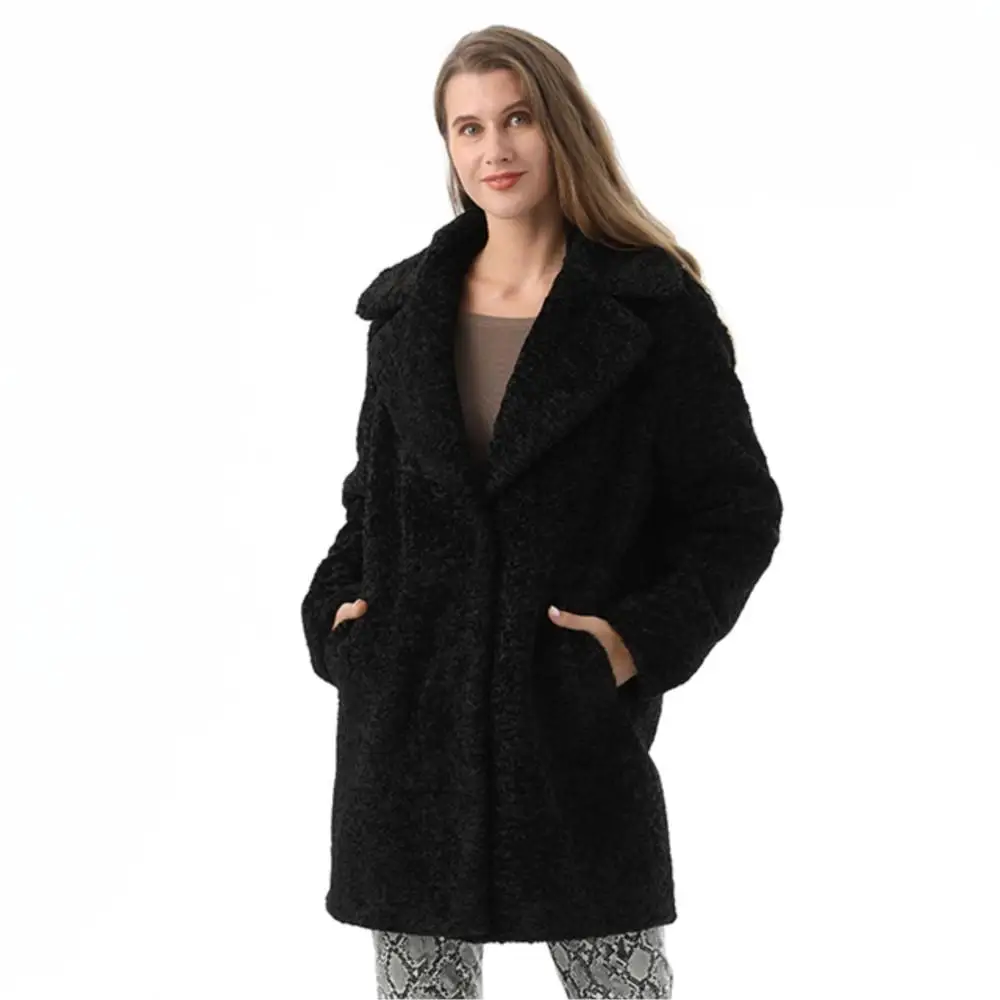 Women Simple Long Thermal Real Fur Coat Lapel double-breasted Thick Wool Trench Jacket Fashion Pure Color Luxury Real Fur Coat