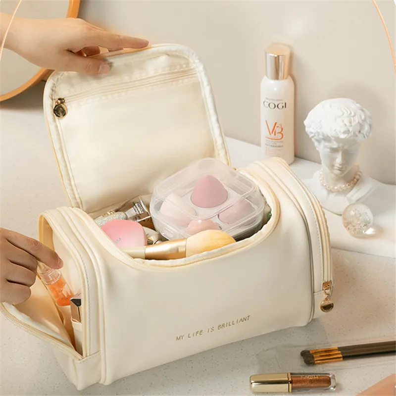 

Woman Large Opening Cosmetic Storage Bags Double Pocket Household Makeup Zipper Pouch High Capacity Toiletries Wash Beauty Pouch