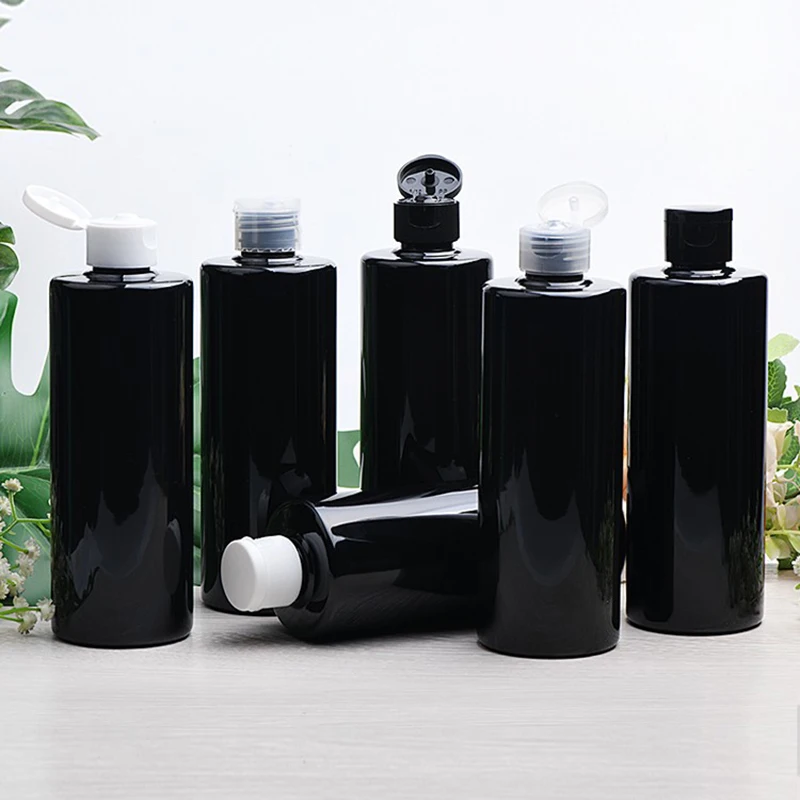 20pcs 300ml Empty Black White PET Bottles With Flip Top Cap Cosmetics 300cc Travel Size Shower Gel Shampoo Cosmetic packaging